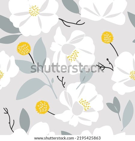 Abstract big white flowers seamless pattern