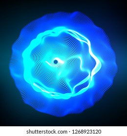 Abstract bigdata science background. Circle grid wave. Big data innovation technology. Blockchain network analysis. Ai tech futuristic wireframe. Artificial intelligence. Vector illustration.