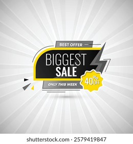 Abstract biggest sale 40% off only this week best offer poster design vector illustration. Sale banner template design, Big sale special offer. Only this week Best offer banner. vector illustration.