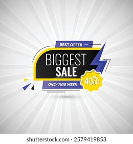 Abstract biggest sale 40% off only this week best offer poster design vector illustration. Sale banner template design, Big sale special offer. Only this week Best offer banner. vector illustration.