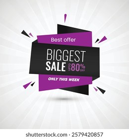 Abstract biggest sale up to 80% off only this week best offer poster design vector illustration. Sale banner template design, Big sale special offer. Only this week best offer banner vector design.