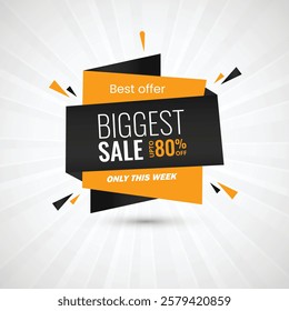 Abstract biggest sale up to 80% off only this week best offer poster design vector illustration. Sale banner template design, Big sale special offer. Only this week best offer banner vector design.