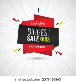 Abstract biggest sale up to 80% off only this week best offer poster design vector illustration. Sale banner template design, Big sale special offer. Only this week best offer banner vector design.