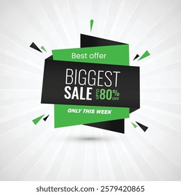 Abstract biggest sale up to 80% off only this week best offer poster design vector illustration. Sale banner template design, Big sale special offer. Only this week best offer banner vector design.