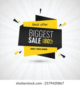 Abstract biggest sale up to 80% off only this week best offer poster design vector illustration. Sale banner template design, Big sale special offer. Only this week best offer banner vector design.