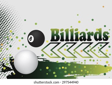 Abstract billiard background with green arrow and  colorful dots
