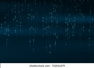 Abstract binary code background. Falling, streaming binary code background. Digital technology wallpaper. Cyber data, decryption and encryption. Hacker background concept. Vector