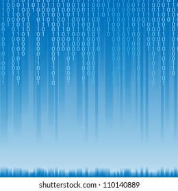 Abstract binary code background of Matrix style. Light text on blue. Vector illustration.