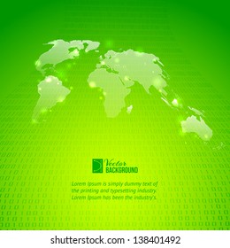 Abstract binary code background with world map