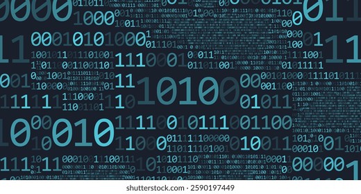 Abstract binary code cloud background. AI learning on data cyber field. Futuristic digital technology.