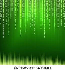 Abstract binary code on green background of Matrix style. Vector illustration.