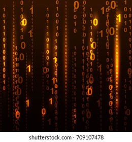 Abstract binary code on orange background of Matrix style