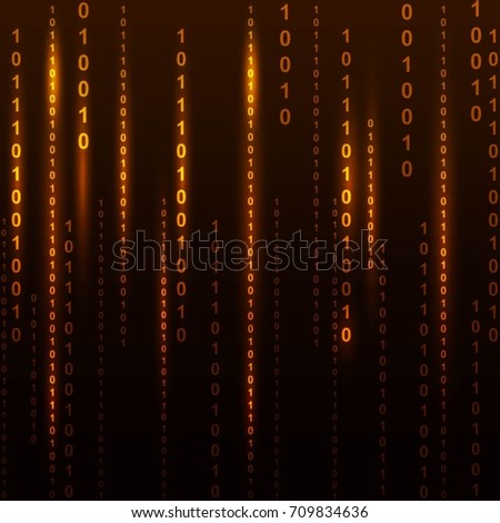 Abstract binary code on orange background of Matrix style
