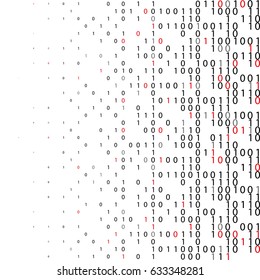 Abstract  binary code Technology Background. Digital image data distortion. Flat binary code screen listing table with red digit. Vector illustration 10 eps.