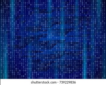 Abstract binary computer code. Digital numbers on a blue background. Technology illustration.