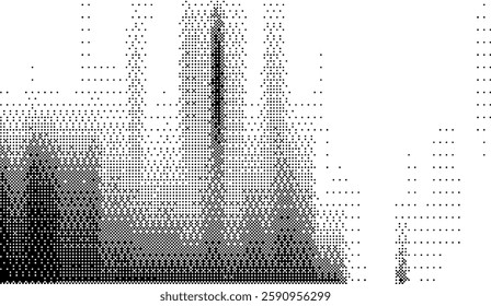 Abstract binary matrix pattern featuring evolving densities and transitions between chaos and order rendered in a minimalistic pixel style graphic