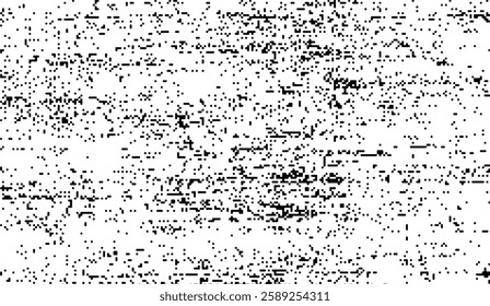 Abstract Binary Noise Texture, An intricate pattern of black pixels scattered across a white surface, evoking digital glitches and modern minimalist art with a raw digital aesthetic