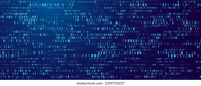 Resumen del fondo del código de programación de software binario. Partes aleatorias del código fuente del programa. Matriz de dígitos binarios. Concepto de Tecnología de Ciberseguridad de Datos Digitales. Ilustración vectorial ultraancha.