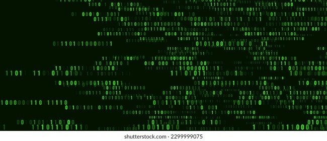 Resumen del fondo del código de programación de software binario. Partes aleatorias del código fuente del programa. Matriz de dígitos binarios. Concepto de Tecnología de Ciberseguridad de Datos Digitales. Ilustración vectorial ultraancha.