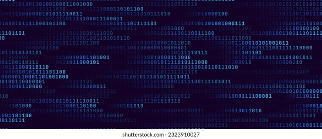 Abstract Binary Software Programming Code Background. Random Parts of Program Code. Digital Data Technology Concept. Random Binary Data Matrix Wide Vector Illustration.