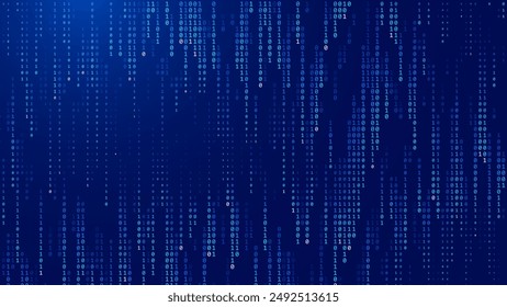 Fondo Abstractas de código de programación de software binario. Partes aleatorias del código de programa. Concepto de Tecnología de datos digitales. Ilustración vectorial amplia de la matriz de datos binarios aleatorios.