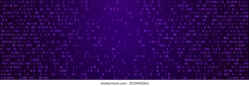 Abstract Binary Software Programming Code Background. Random Parts of Program Code. Digital Data Technology Concept. Random Binary Data Matrix Wide Vector Illustration.