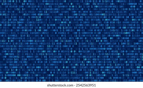 Abstract Binary Software Programming Code Background. Random Parts of Program Source Code. Binary Digits Matrix. Digital Data Cyber Security Technology Concept. Ultra Wide Vector Illustration.