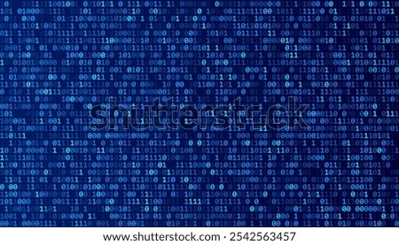 Abstract Binary Software Programming Code Background. Random Parts of Program Source Code. Binary Digits Matrix. Digital Data Cyber Security Technology Concept. Ultra Wide Vector Illustration.