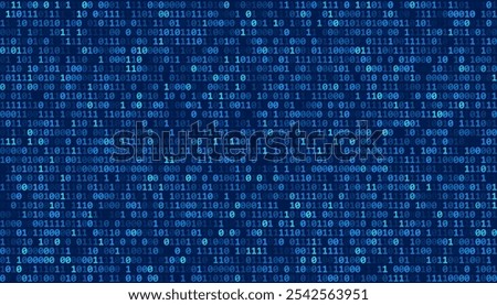 Abstract Binary Software Programming Code Background. Random Parts of Program Source Code. Binary Digits Matrix. Digital Data Cyber Security Technology Concept. Ultra Wide Vector Illustration.