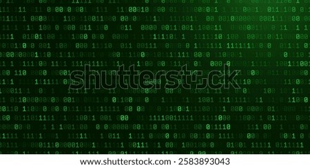 Abstract Binary Software Programming Code Background. Random Parts of Program Source Code. Binary Digits Matrix. Digital Data Cyber Security Technology Concept. Ultra Wide Vector Illustration.