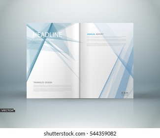 Abstract binder art. White a4 brochure cover design. Info banner mockup. Elegant ad flyer text font. Title sheet model set. Fancy vector front page. Blurb texture. Blue lines, light rays figure icon