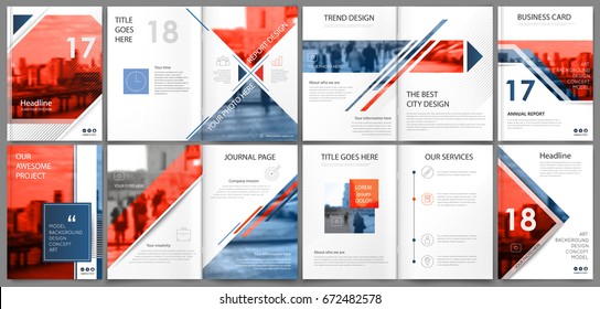 Abstract binder art. White a4 brochure cover design. Info banner frame. Elegant ad flyer text. Title sheet model set. Fancy vector front page. City font blurb. Blue, red. Square, lozenge figure icon