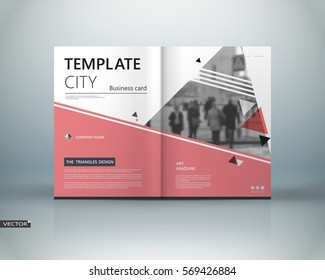 Abstract binder art. White, red a4 brochure cover design. Info banner frame. Daily periodical issue. Ad flyer text font. Blurb model. Fancy vector front page. City view. Pedestrian people figure icon