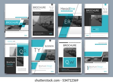 Abstract binder layout. A4 brochure cover design. Fancy info text frame. Creative ad flyer font. Title sheet model set. Modern vector front page. Elegant city banner. Blue square figures icon texture