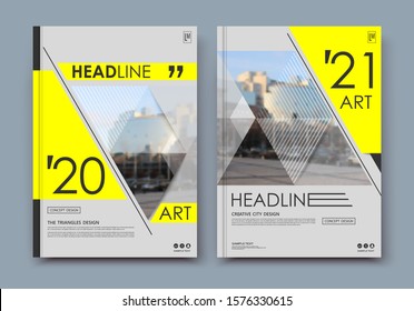 Abstract Binder Layout. White A4 Brochure Cover Design. Fancy Info Text Frame. Creative Ad Flyer Font. Title Sheet Model Set. Modern Vector Front Page. City View Banner. Yellow Figure Mosaic Icon.
