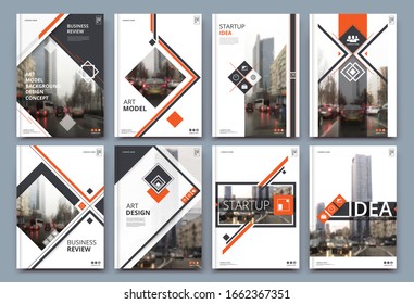 Abstract Binder Layout. White A4 Brochure Cover Design. Fancy Info Text Frame. Creative Ad Flyer Font. Title Sheet Model Set. Modern Vector Front Page. Elegant City Banner. Orange Figures Icon Fiber.