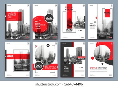 Abstract binder layout. White a4 brochure cover design. Fancy info text frame. Creative ad flyer font. Title sheet model set. Modern vector front page. Elegant city banner. Red figures icon fiber 