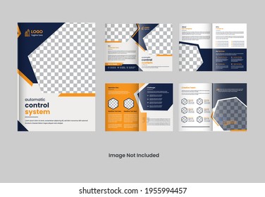 Diseño del encuadernador abstracto. Diseño de portada del folleto de construcción en blanco a4 de 8 páginas.Fuente creativa del folleto de anuncios. Conjunto de modelos de hojas de título. Portada vectorial moderna. Banner elegante de la ciudad. Fibra de iconos de figuras amarillas