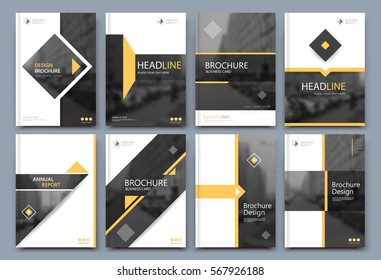 Abstract binder layout. White a4 brochure cover design. Fancy info text frame. Creative ad flyer font. Title sheet model set. Modern vector front page. Elegant city banner. Yellow  figures icon fiber