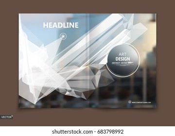 Abstract binder. White low polygonal a4 brochure cover design. Info banner frame. Ad flyer text font. Title sheet model. Fancy vector front page. Techno blurb, lines, triangle figures icon. City.

