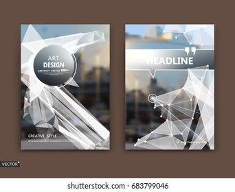 Abstract binder. White low polygonal a4 brochure cover design. Info banner frame. Ad flyer text font. Title sheet model. Fancy vector front page. Techno blurb. White dots, lines, triangle figures.
