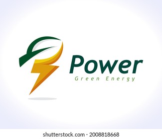 abstract bio, eco, leaf energy power thunderbolt logo, symbol, icon design illustration