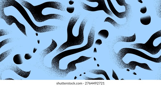 Abstract bio-geometric seamless pattern with bold black ink brushstrokes. Hand-drawn irregular maze lines, graffiti curls, and grunge doodle background for bold fashion and modern graphic art.