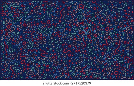 Abstract biological vector background with colorful microscopic cells and bacteria simulation. Scientific data visualization pattern with organic particles for medical and generative ai designs.