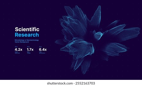 Abstract Biology Cell Medical Research Background. Science Blue Cells Backdrop with Depth of Field Blur Particles Effect. Futuristic Plant Microbiology. Blue Virus Cells Vector Illustration.