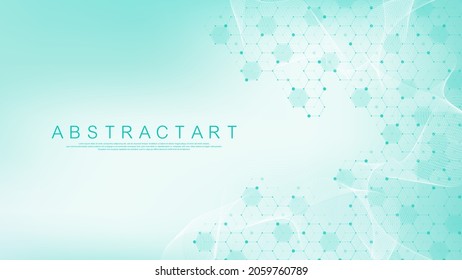 Resumen de antecedentes en biología y tecnología farmacéutica. Atención de la salud y antecedentes médicos con formas hexagonales. Líneas de onda flotantes y hexágonos. Ilustración del vector