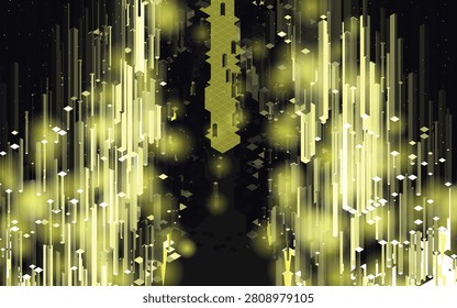Abstract Bioluminescent Digital Abyss Wallpaper featuring Glowing Vertical Geometric Pillars
