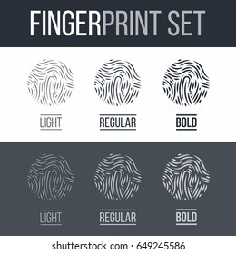 Abstract Biometric Fingerprints Set Print for Security ID on Dark and White Background for Design