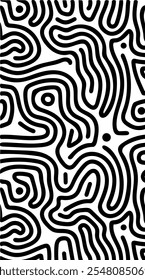 Abstractas Biomorphic Negro y Blanco Patrón Seamless Laberinto Orgánico Diseño