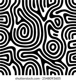 Abstractas Biomorphic Negro y Blanco Patrón Seamless Laberinto Orgánico Diseño
